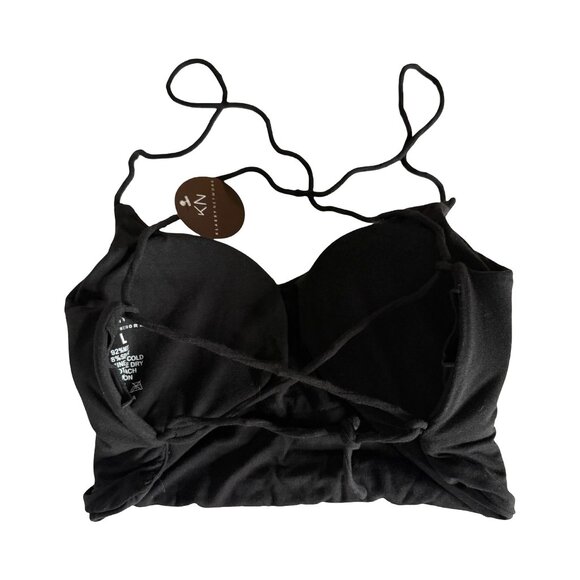 Klassy Network Black Crisscross Strappy Brami Crop Top with Built-In Pads Size L - Picture 2 of 5